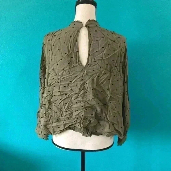 Zara long sleeve olive green and black polka Swiss dot blouse in size small - Picture 2 of 3